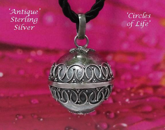 Harmony Ball Necklace, Circles of Life, Antiqued Silver 16mm - Click Image to Close